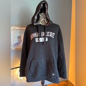 John Deere Black Hoodie with Plaid Hood Lining